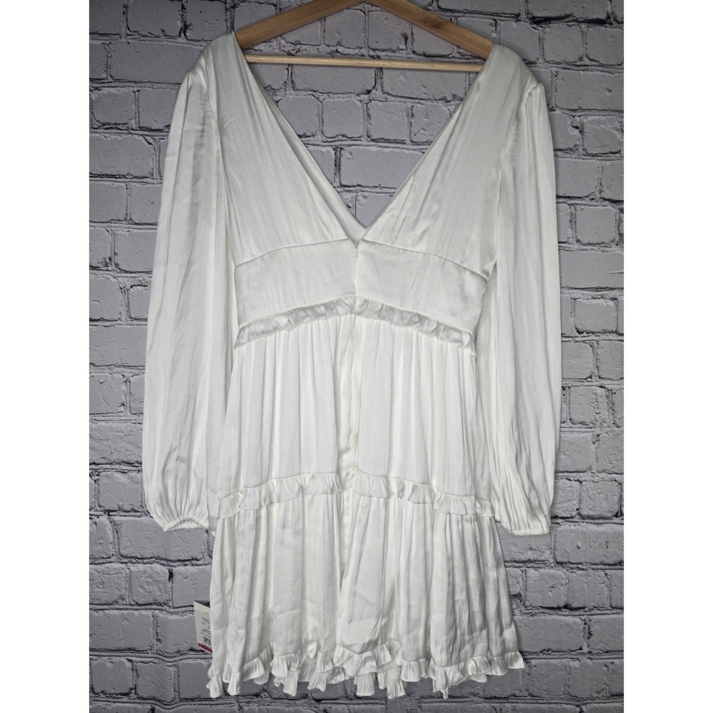 Davids Bridal Studio Soft Pearl White Ruffle Charmeuse Mini Dress New Size 6 - Picture 7 of 12